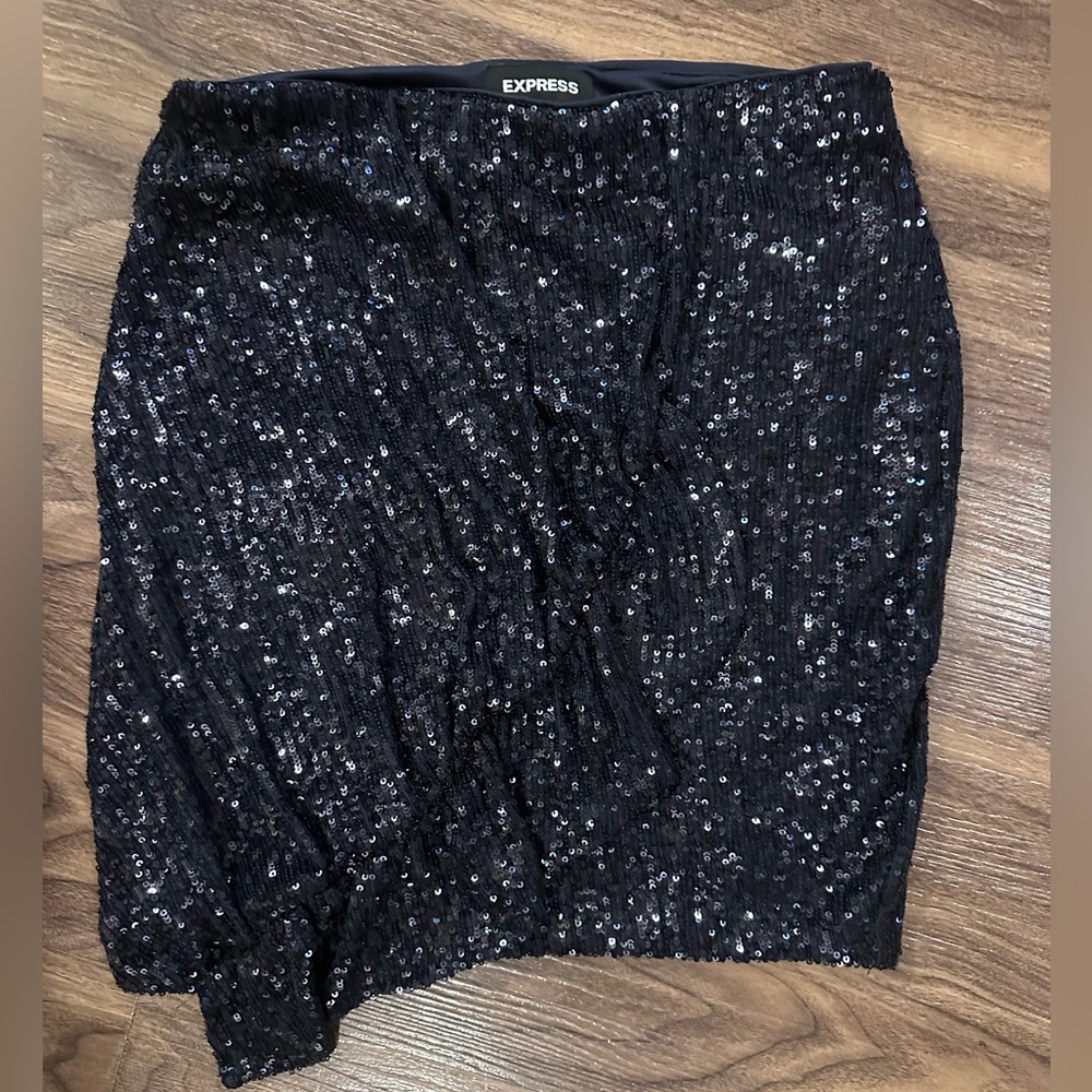 Express Navy Blue Sequin skirt size S for women used Once